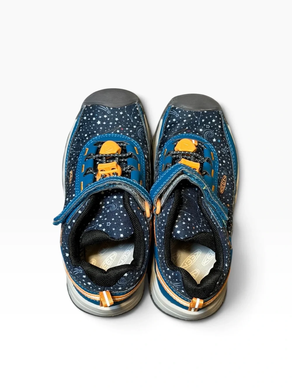 Keen Targhee Kids Blue Star Print Sneakers Bright Blue and Orange Accents Sz 12